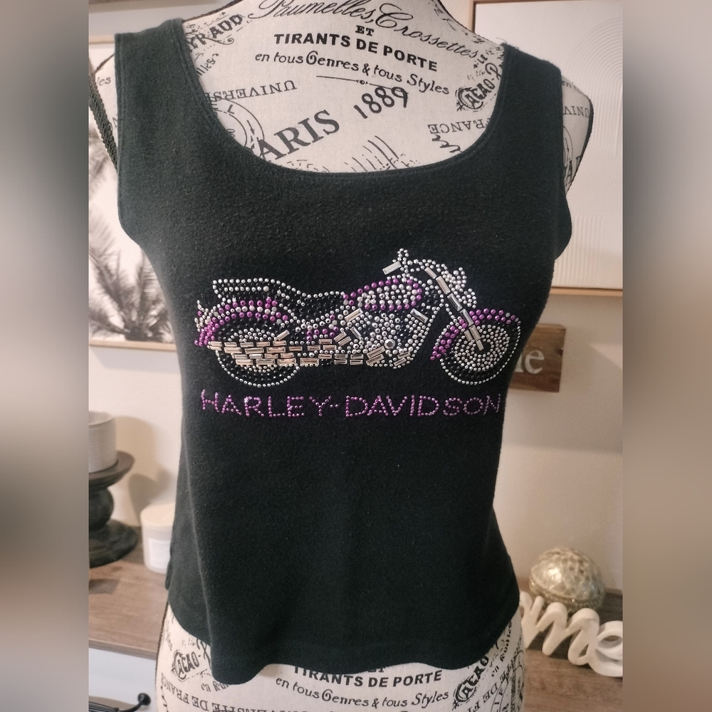 Vintage Harley-Davidson Rhinestone Studs Crop Top Tank Biker Babe 90s Motorcycle